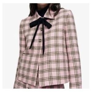 MAJE Pink Green Check Plaid Print Wool Blazer Jacket Size 38 Preppy Academia